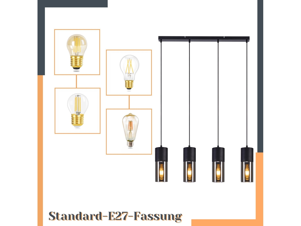 Lámpara colgante para mesa de comedor, E27, 4 llamas, LED ajustable, pantalla de cristal moderna Nettlife