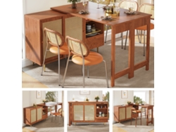 Mesa de bar giratoria extensible, ratán marrón, con almacenamiento.