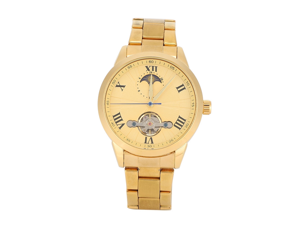 Reloj De Pulsera Mecánico Automático Informal Para Hombre Con Esfera Redonda Calada