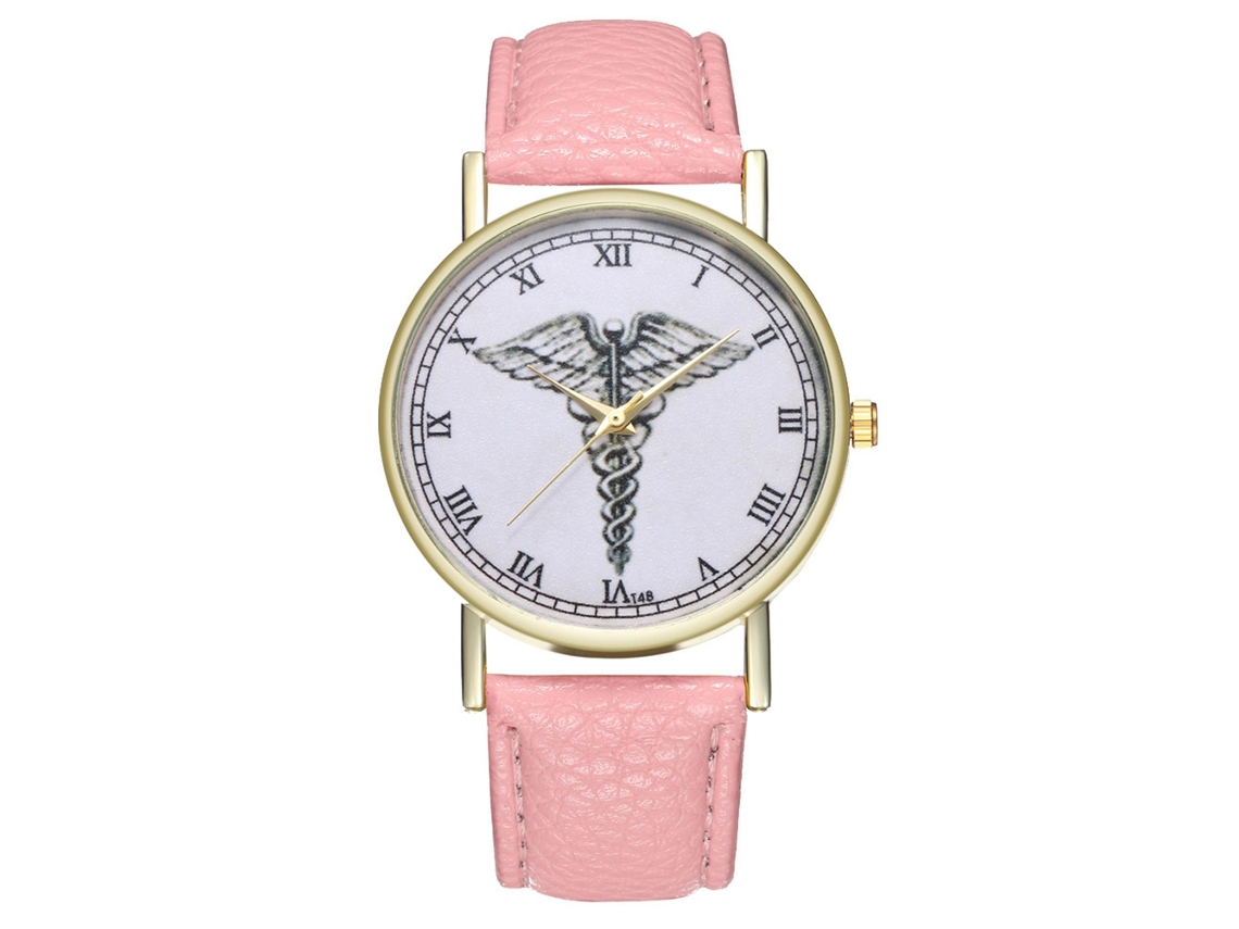 Reloj De Pareja Unisex De Cuarzo Con Correa De Cuero Pu Y Números Romanos (rosa)