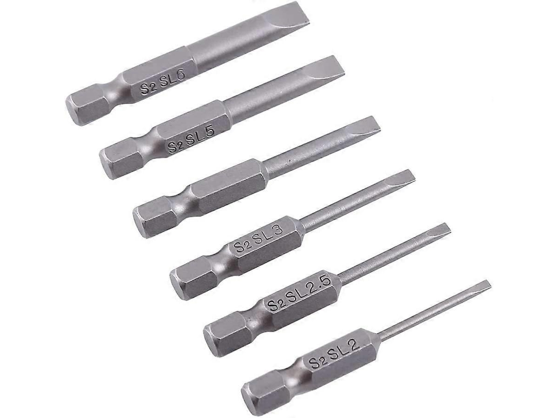 Set De 6 Brocas De Destornillador De Cabeza Plana 50mm S2 Aleación Magnética 2.0-6.0mm Mango Hexagonal 1/4"
