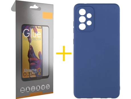 Carcasa y Protector de Pantalla de Vidrio Full Samsung A72 5G SKYHE Silicona Líquida Azul