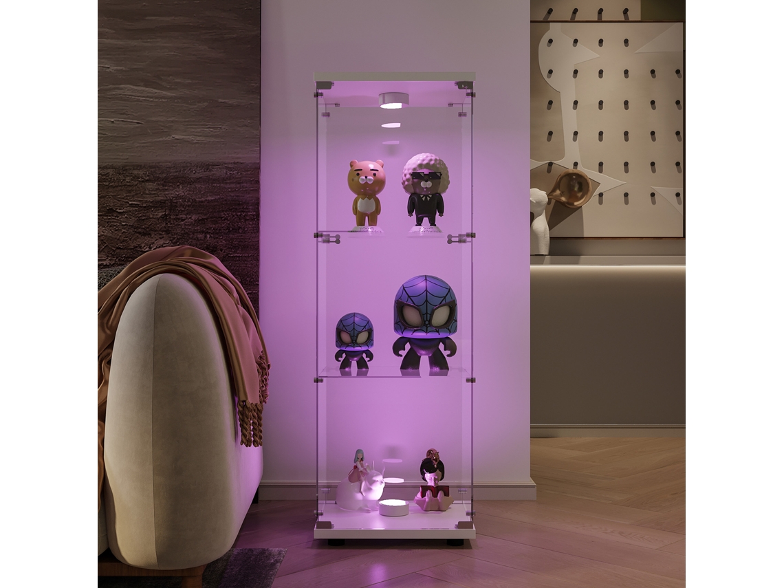 Vitrina Con Iluminación Led, Vitrina De Coleccionista Con Puertas Y Cerradura, Sala De Estar, Dormitorio, Blanca