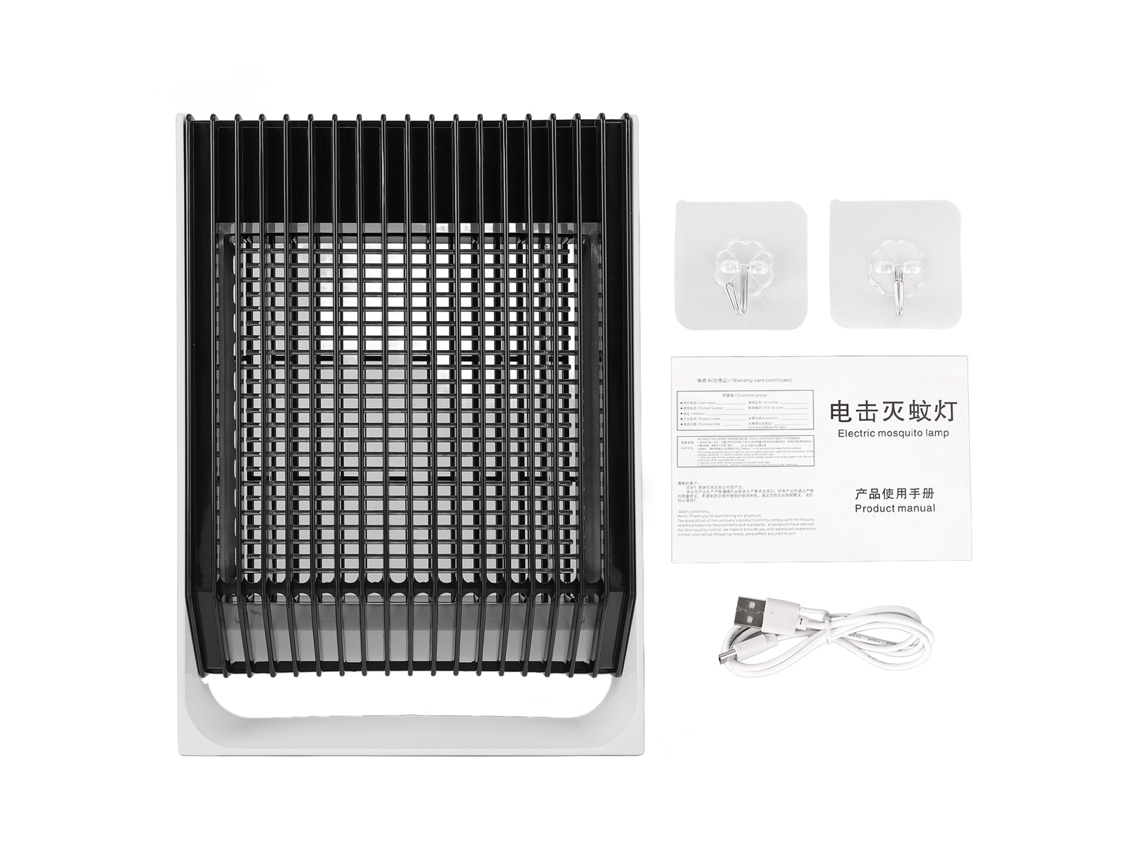 Lámpara matamoscas automática recargable por USB con batería integrada y soporte de pared