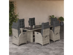 Juego de comedor de jardín de 7 piezas con cojines de mimbre gris claro de DKD Home Decor