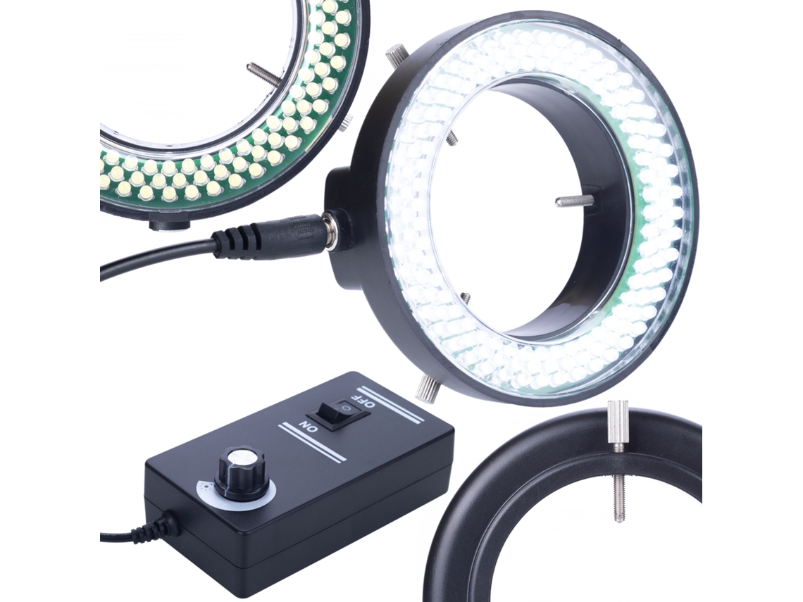 Iluminador de microscopio ajustable con 144 LED: luz fría y uniforme | Fuente de alimentación integrada | Ideal para microscopios