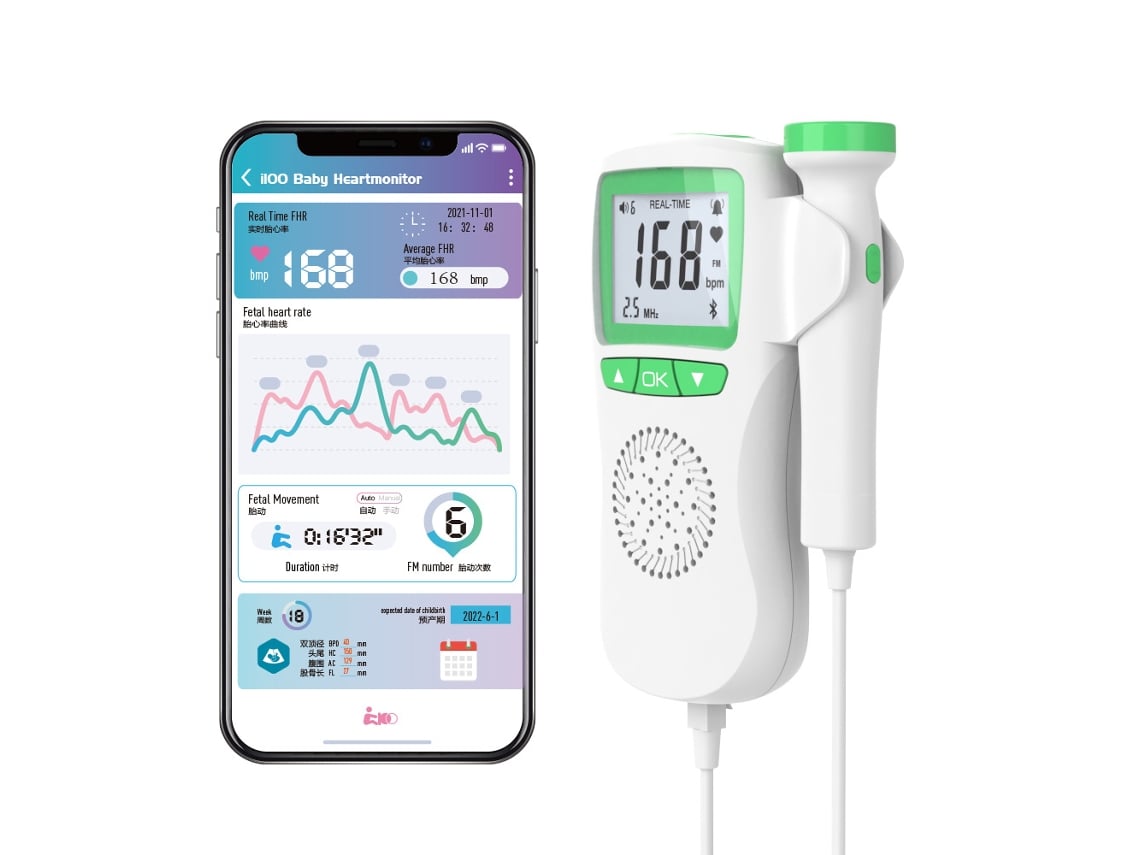 Monitor Fetal Bluetooth Verde Com Função Doppler, Alta Sensibilidade, Leituras Em Tempo Real, Compatível Com Sistemas Ios E Android.