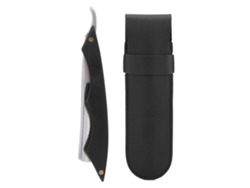 Juego de cuchillas de afeitar plegables con mango de madera y soporte para cuchillas.