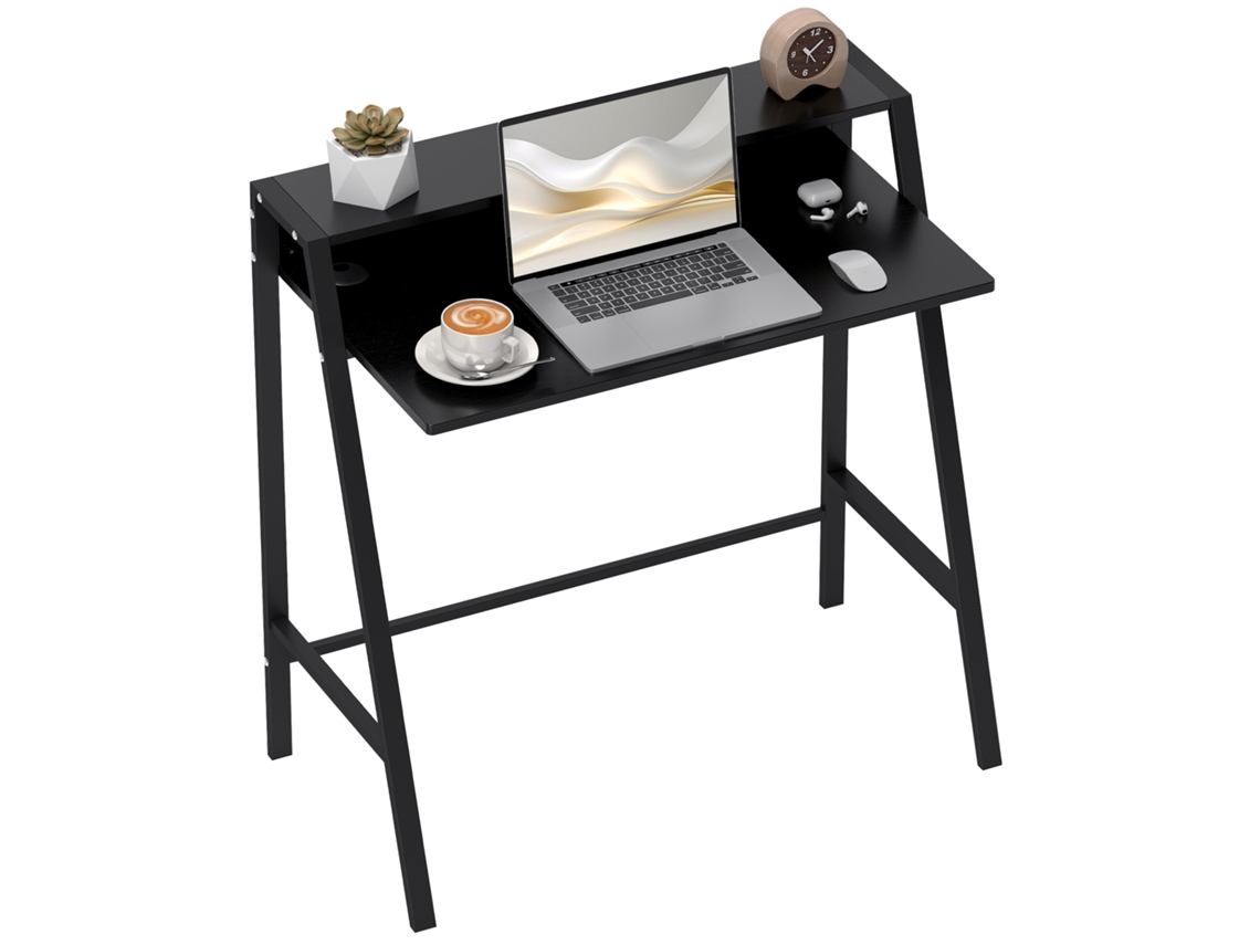 Escritorio para ordenador con almacenamiento y gestión de cables, 84x45x85 cm, negro