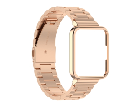 Correa de reloj inteligente para Xiaomi Redmi Watch 2 2 en 1 Correa de metal de tres cuentas con marco de reloj (oro rosa)