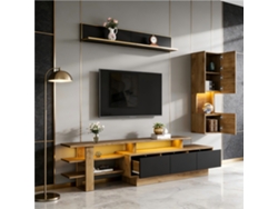 Mueble De Pared Para Tv Led Con 3 Cajones Y Vitrina, De Madera Negra.
