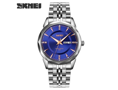 Relojes para Hombre Analógicos de Cuarzo Día/Fecha Relojes de Pulsera Impermeables de Acero Inoxidable-Concha Plateada Esfera Azul LUUCOZK