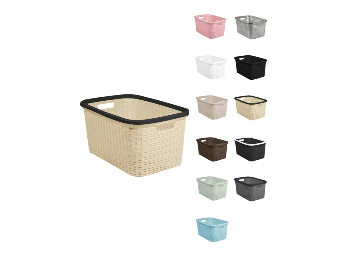 Cesta Para La Colada 25 X 53 X 36 Cm - Cesto Ropa Sucia – Cesta Rectangular Con Asas Diseño Mimbre Crema-negro