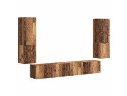 Conjunto de mueble para TV de 4 piezas, madera antigua, madera procesada, EXCLUSIVA DE LA CASA