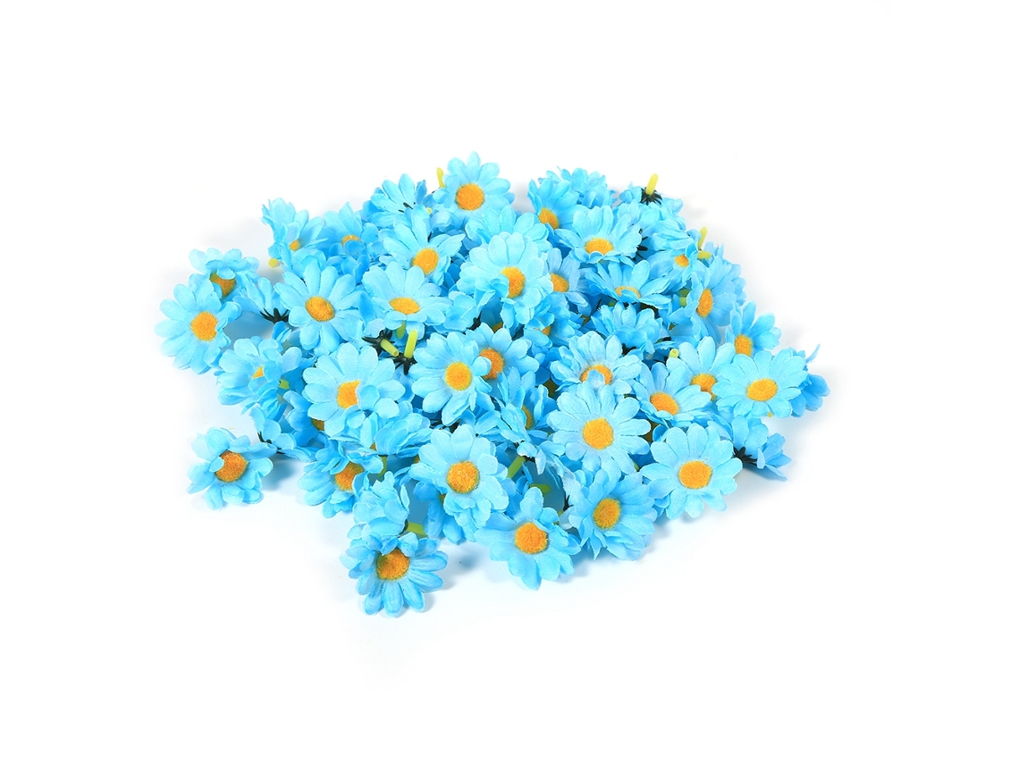 100 cabezas de flores de gerbera artificiales, 4 cm, azul claro