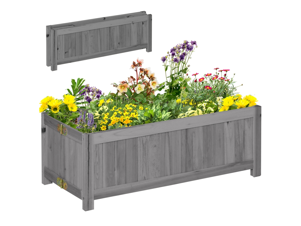 Macetero plegable de madera para cultivar verduras y flores en el balcón, 70x30x25 cm, gris.
