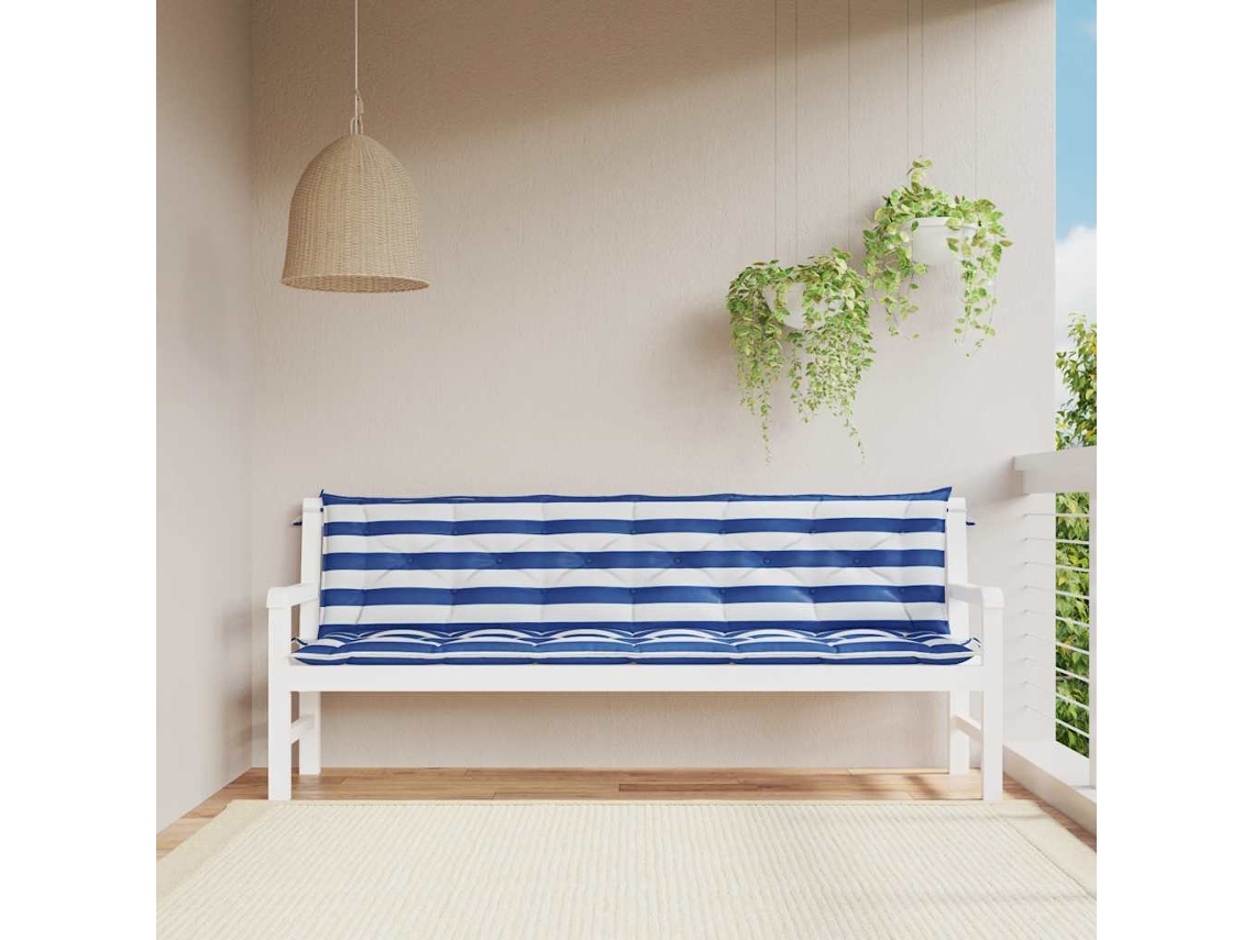 Cojines para banco de jardín, 2 unidades, 200x50x7cm, tela azul y blanca HARLANV1