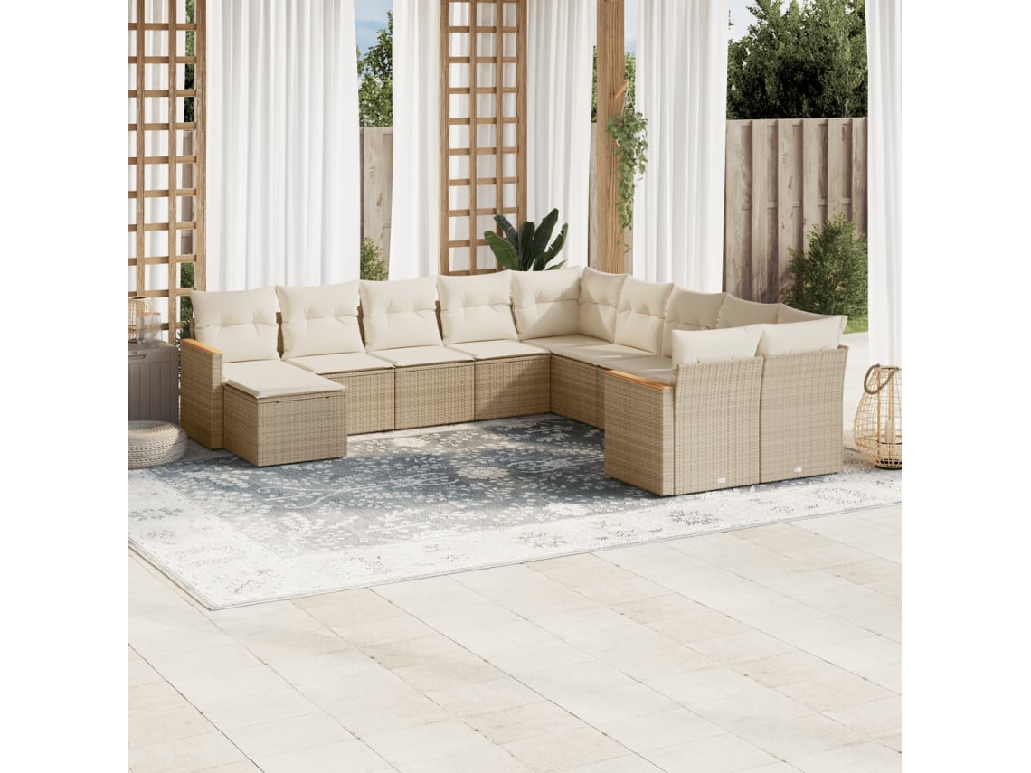 Conjunto de sofá de jardín de 11 piezas con cojines de mimbre beige DKD Home Decor