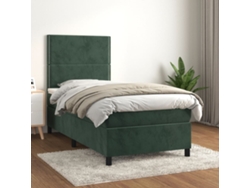 Cama Box Spring Con Colchón Terciopelo Verde Oscuro 90x190 Cm