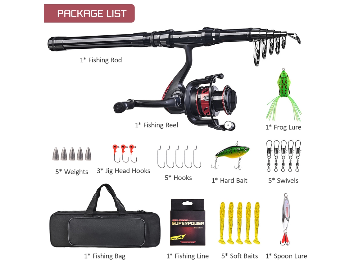 Danu26-set Caña De Pesca Telescópica 180cm/210cm/240cm/270cm Con Carrete Y Accesorios De Pesca