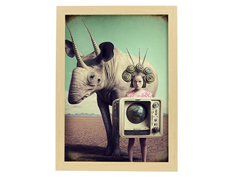 NACNIC Poster Cuernos En Estilo Surrealismo Cinematográfico Ilustraciones Y Grabados De Historieta Abstracta Y Artística A4 Marcos Madera