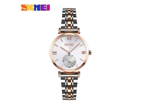Relojes simples para parejas Reloj de pulsera de acero inoxidable para hombres y mujeres Concha dorada y esfera plateada VEANXIN