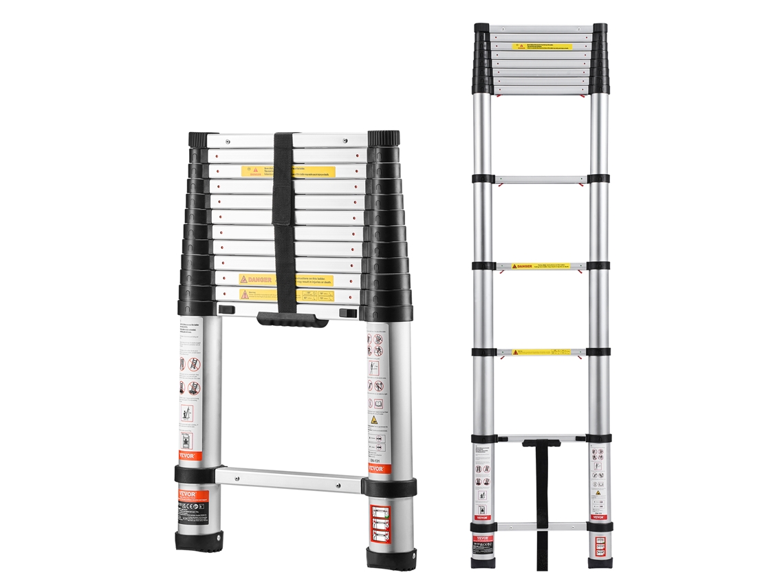 Vevor Escalera Telescópica De Aluminio 374 Cm Retráctil Soporta Hasta 150 Kg