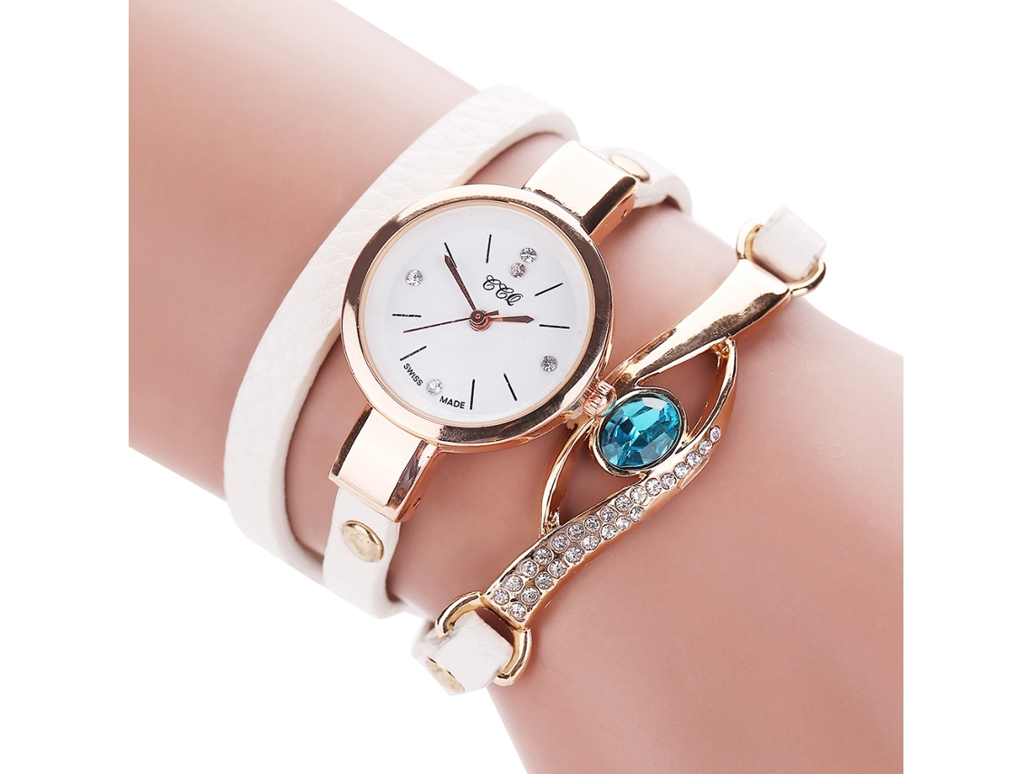 Reloj De Pulsera De Cuarzo Para Mujer Ccq Fashion Con Brazalete De Alas Multicapa, Blanco.