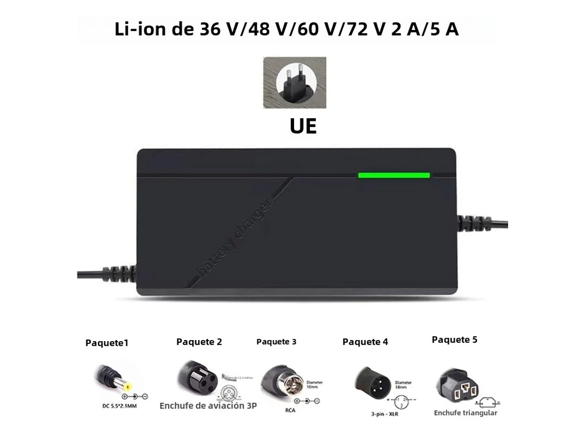 Cargador de batería de iones de litio de 36 V, 84 V, 5 A/2 A para bicicletas eléctricas y scooters Vayotoy