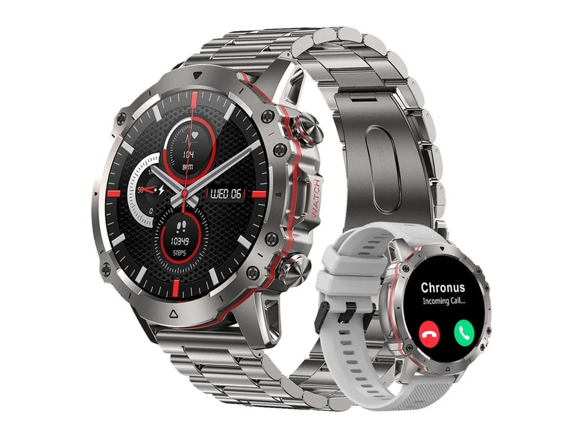 Reloj inteligente Bestvite Ak56 plateado con Bluetooth y llamadas de voz para hombre, resistente al agua y plateado.