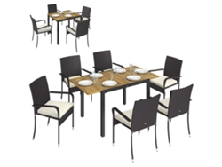 Conjunto Mesa Rattan Extensível 7 Peças 6 Cadeiras