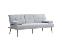 Sofá Cama 3 Plazas Mesa Portavasos Lino Gris Claro