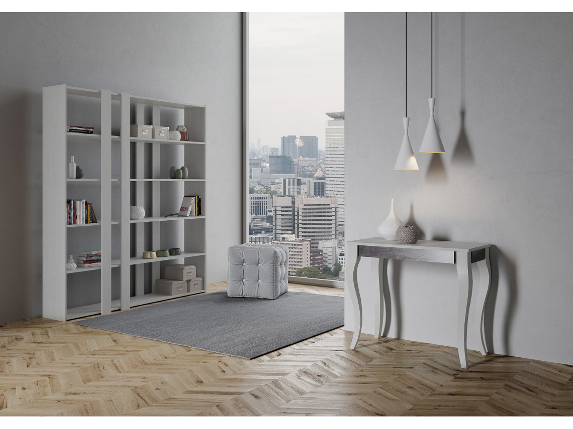 Consolas Olanda Iron Small Extensible hasta 196 cm ITAMOBY (90 x 40 x 77 cm - Paneles de Melamina - Fresno Blanco)