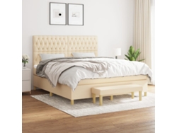 Cama Box Spring Con Colchón Tela Color Crema 180x200 Cm