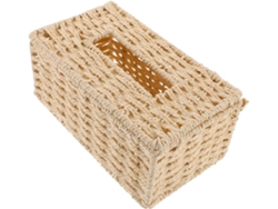 Caja Para Pañuelos De Papel Tejida A Mano En Color Beige, Estilo Rústico Y Sencillo.