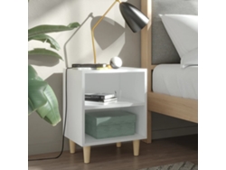 Mesita de Noche con Patas en Madera Maciza 40X30X50Cm Blanco