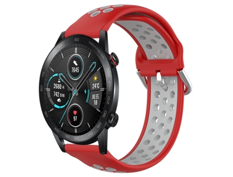 Correa de reloj inteligente para Honor Magic Watch 2, correa de reloj deportivo transpirable perforada de silicona de 46mm y 22mm (rojo + gris)
