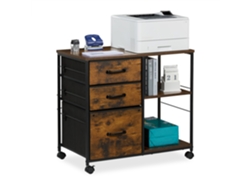 Relaxdays Mueble Impresora, Cajonera Oficina Con Ruedas, 3 Cajones, Archivador Colgante, 68 X 75 X 40 Cm, Marrón Y Negro