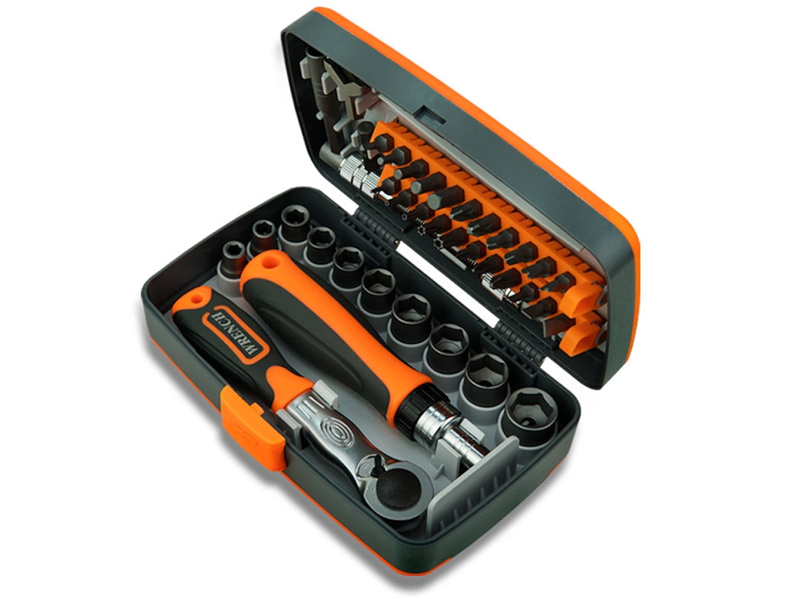 Kit de herramientas domésticas 20d26n 38 en 1 con trinquete, llaves combinadas y puntas de destornillador, económico y multifuncional.