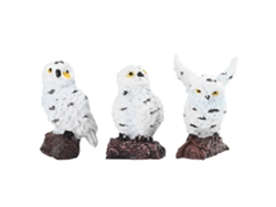 3 adorables mini búhos decorativos, artículos de jardín de resina sintética.