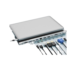 Estación de acoplamiento USB C Bestvite para tres pantallas, monitor dual 4K, 2 HDMI, VGA, 3 USB A, Ethernet, audio, SD/TF, gris