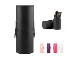 Estuche Portátil De Piel Sintética Para Brochas De Maquillaje Linjou, Grande, Negro, 20x8cm