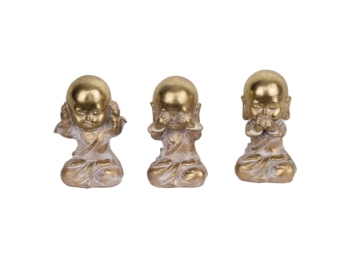 Signes Grimalt BY SIGRIS - Figura Monje 3 Unidades Dorado de Resina Figura de Buda Figuras De Resina Para Jardin Figura Resina Decoración cm