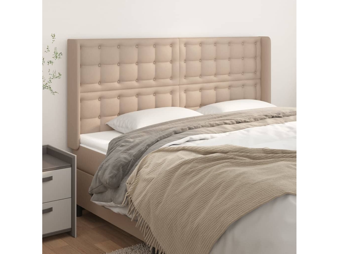 Cabecero Con Orejas Cuero Sintético Capuchino 163x16x118/128 Cm