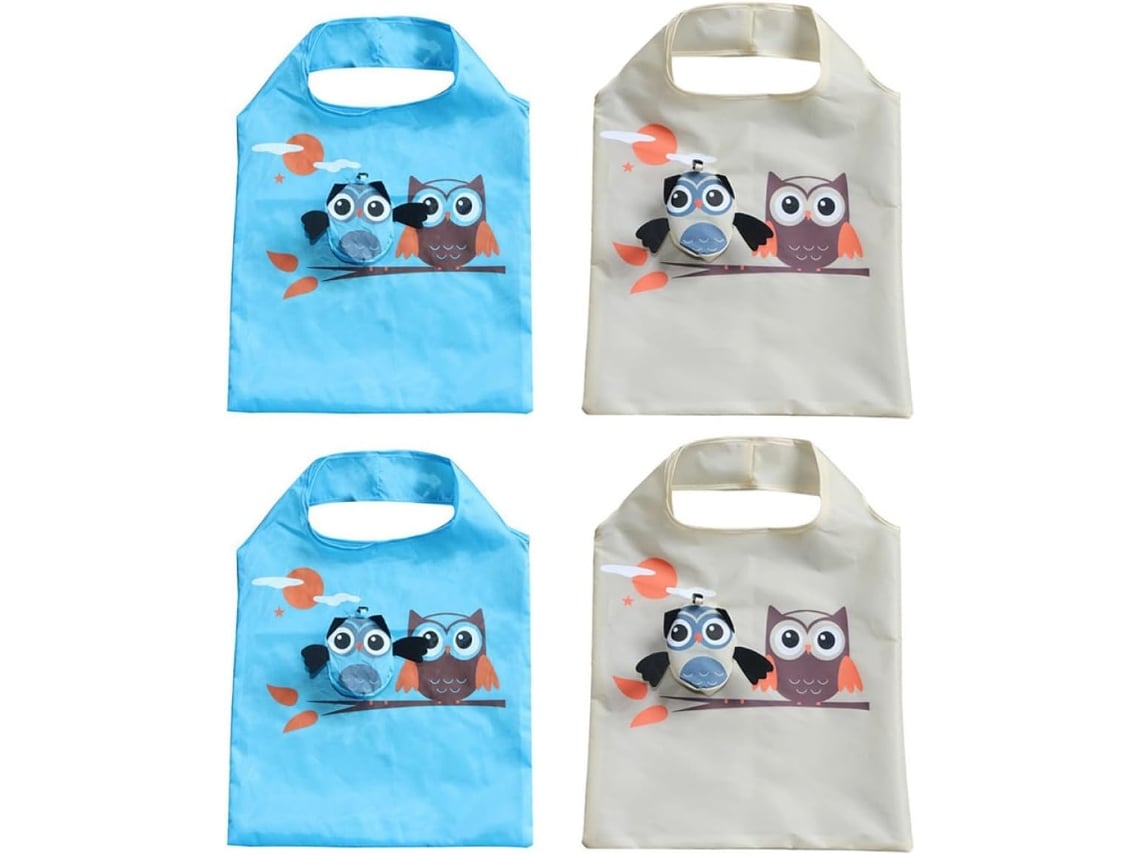 Kit De 4 Sacolas Dobráveis De Poliéster, Grande Capacidade, Leves E Portáteis, Com Estampa De Desenho Animado Para