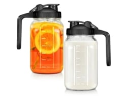 Frasco de vidrio con tapa de 946 ml (32 oz), a prueba de fugas, boca ancha, apto para refrigerador, bebidas, leche materna, 2 unidades, color negro. Hexinyigjly