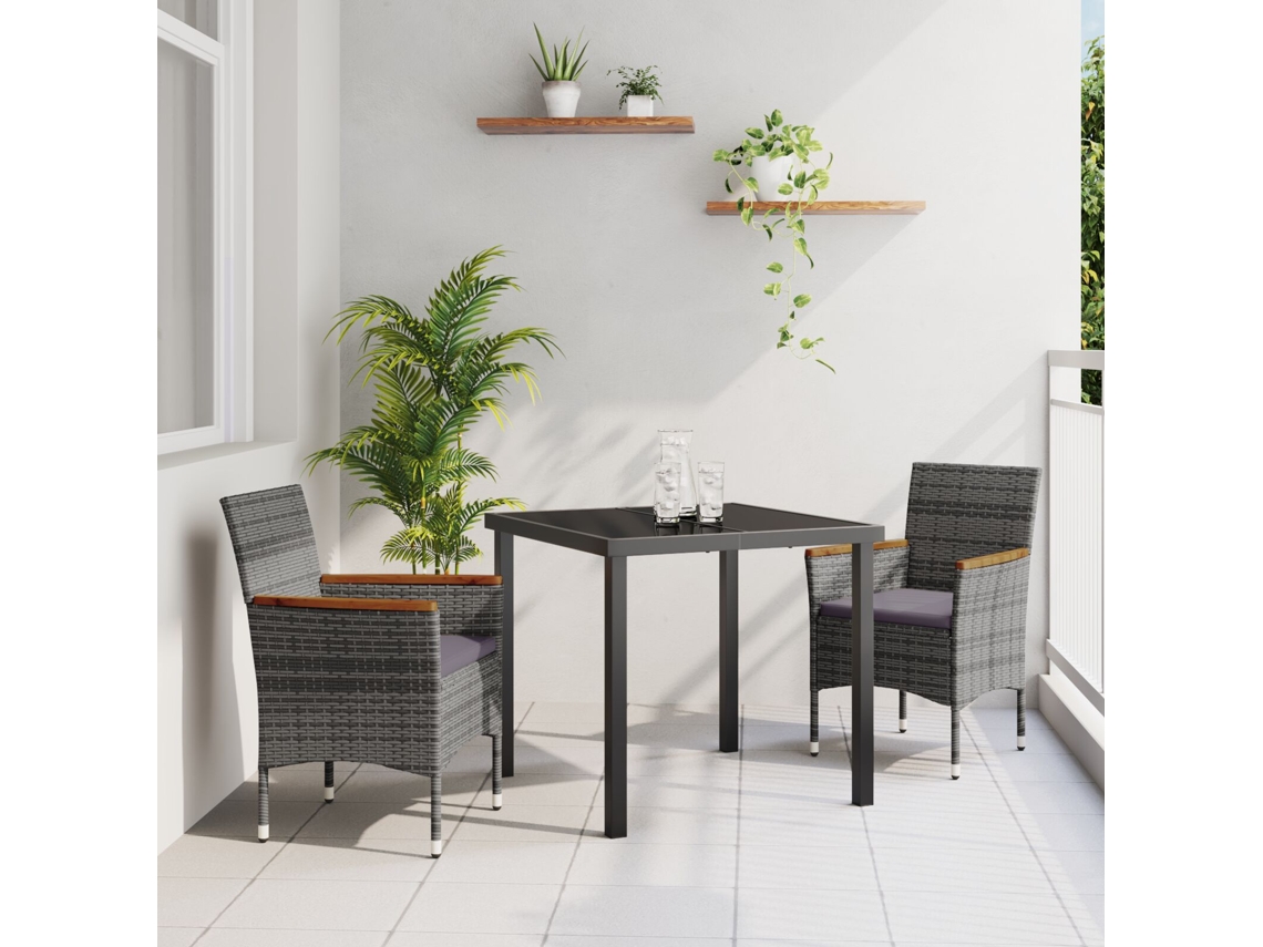 Juego de comedor de jardín de 3 piezas Lovely Home de ratán gris y poliéster