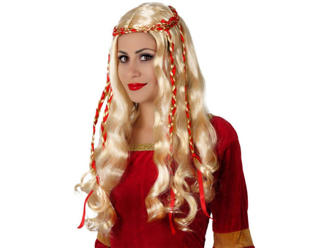 Peluca DISFRAZZES Dama Medieval Rubia Con Lazo Rojo (Talla: Talla Universal)