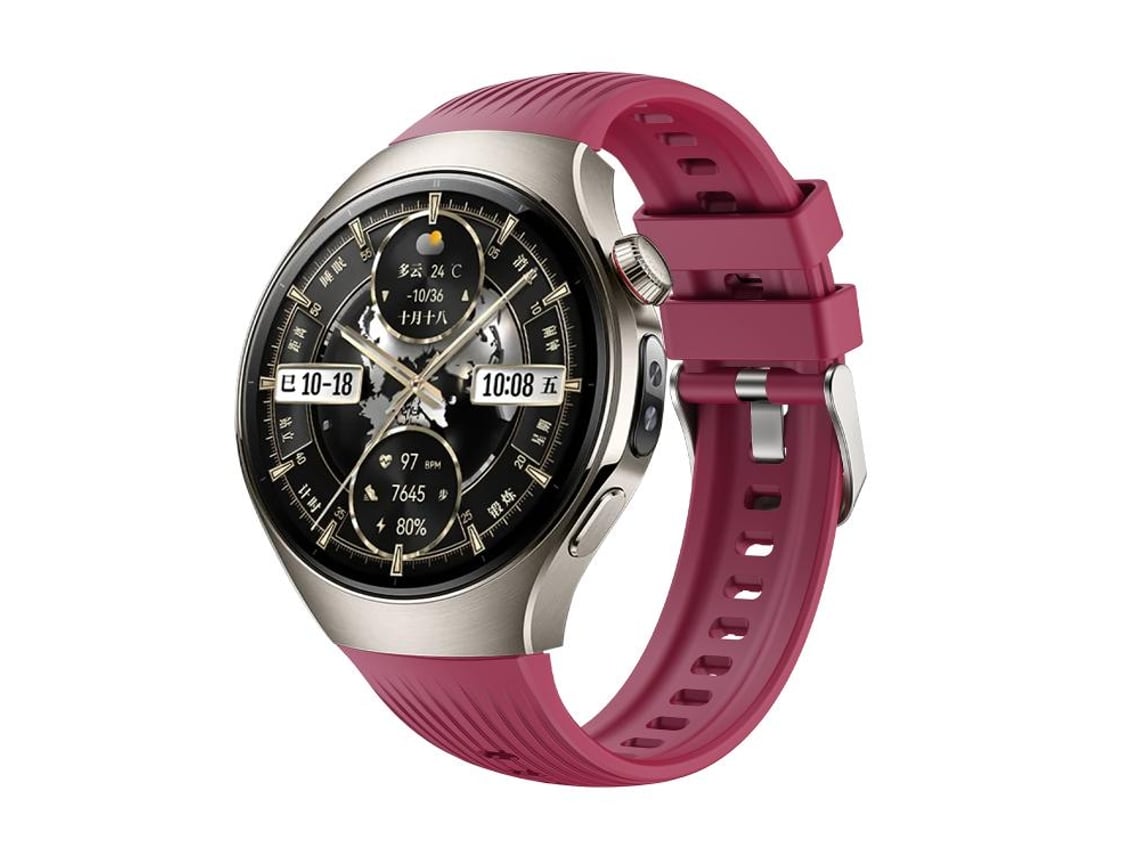 Bracelete Para Huawei Watch 5 (46mm) - Silicone Vertical - Fivela De Aço Prate Vinho Tinto