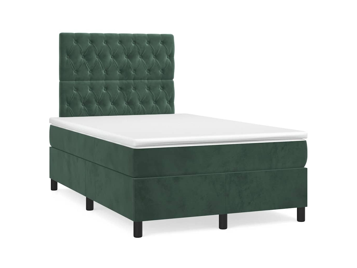 Cama Box Spring Colchón Y Led Terciopelo Verde Oscuro 120x190cm